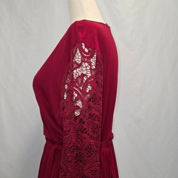 Zattcas Faux Wrap Tie Maxi Dress with Long Lace Sleeves Size Large - Picture 7 of 12